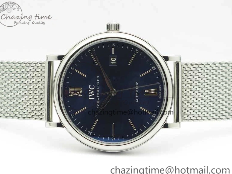 MIROTIME 0307 Portofino IW356501 SS V3 MK 1:1 Best Edition Blue Dial On SS Mesh Bracelet MIYOTA Timeless 7194